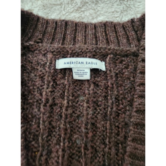 Y2K American Eagle Women's XS Brown V-Neck‎ Cable-Knit Button Front Cardigan - Picture 3 of 7